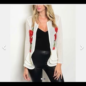 White Mesh Jacket with floral Embroidery